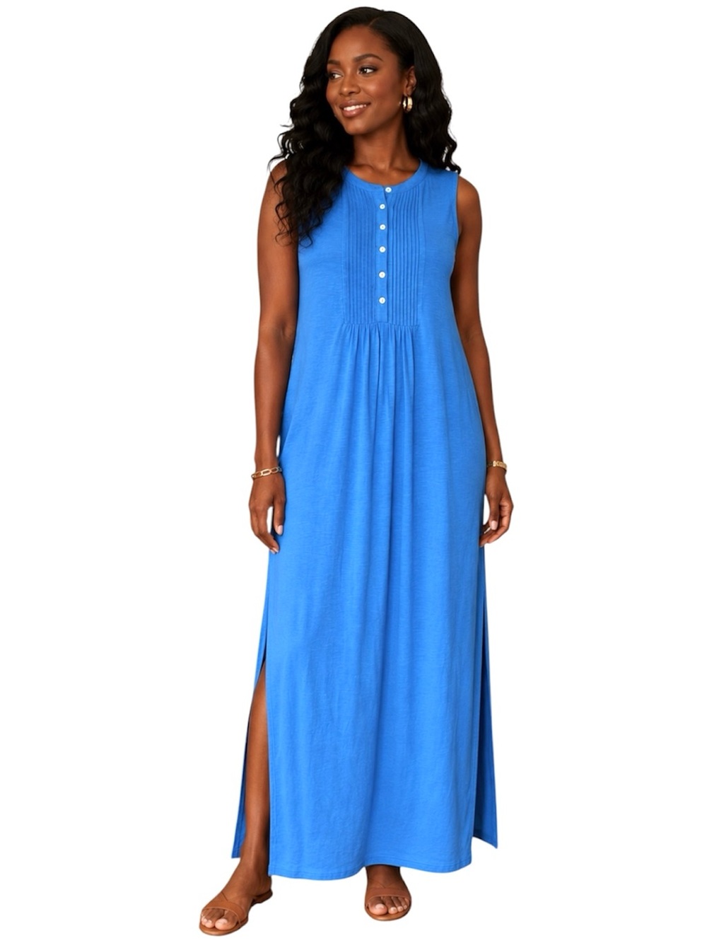J.Jill Popover Maxi Dress Periwinkle Double Side Slit 1/3 Button-Up Size S